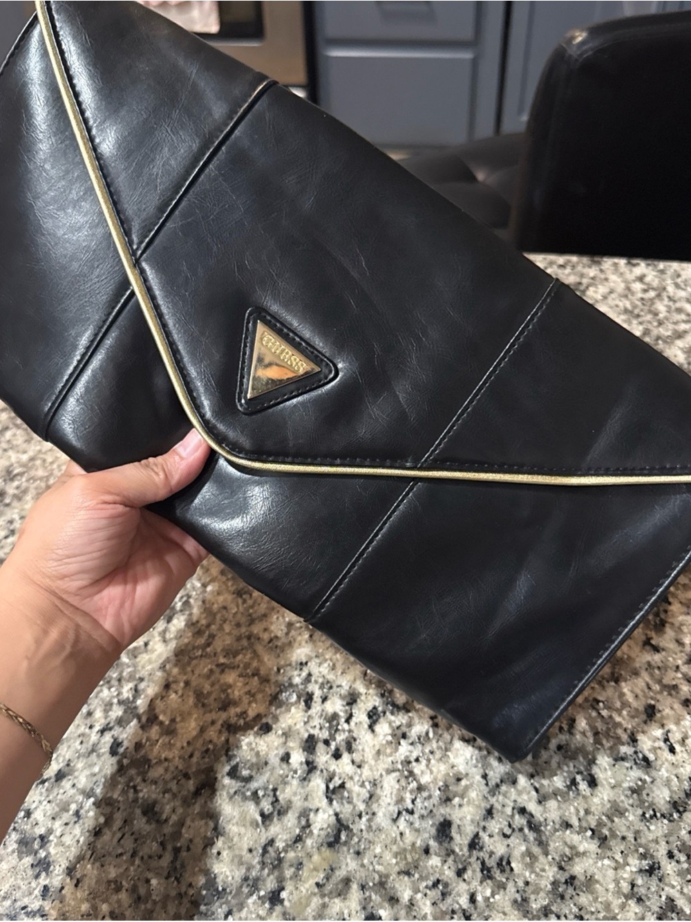 Vintage GUESS Black Belt Bag with Gold Triangle Logo